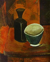 Pablo Picasso. Green bowl and black bottle