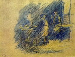 Picasso and S. Junyer-Vidal sitting near Celestine