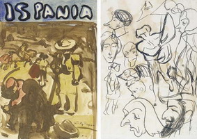 Pablo Picasso. Bullfighting (front) Sketches (back)