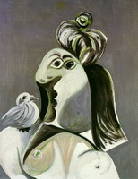 Pablo Picasso. Femme au chignon and the green bird on shoulder