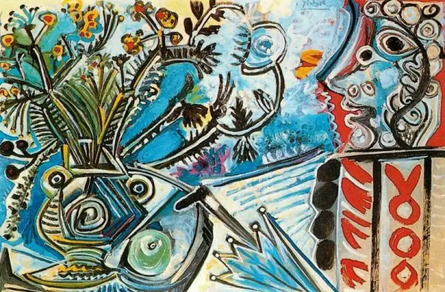 Pablo Picasso. Flowers and bust d`homme with umbrella, 1968