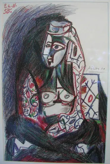 Pablo Picasso. Jacqueline sat in Turkish costume, 1955