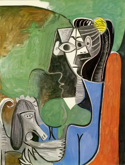 Pablo Picasso. Jacqueline sat with Kabul, 1962
