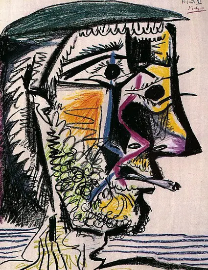 Pablo Picasso. Head of a bearded man with cigarette, 1964