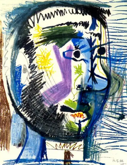 Pablo Picasso. Head of a bearded man at the V cigarette, 1964