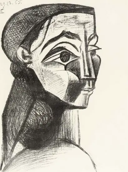 Pablo Picasso. Portrait of woman with a beret, 1955