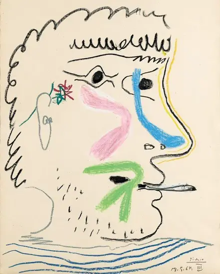 Pablo Picasso. Head of man with cigarette, 1964